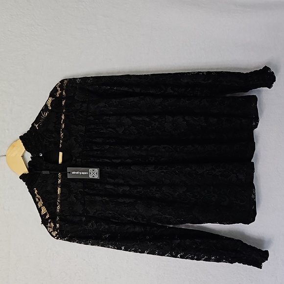 Anthropologie Cable & Gauge Black Lace Long Sleeve Top, Blouse Size Small - Picture 6 of 12